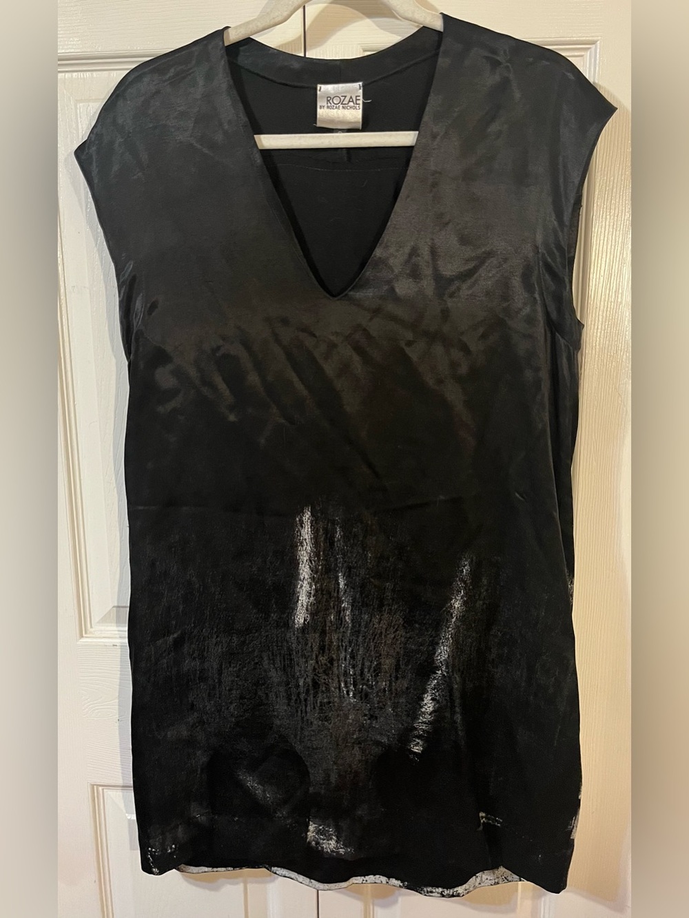 ROZAE By Rozae Nichols Black Sleeveless Satin Tunic/Mini Dress V Neck Size Small